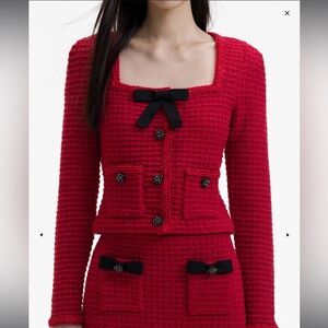 Self-Portrait RED KNIT BOW TOP - S